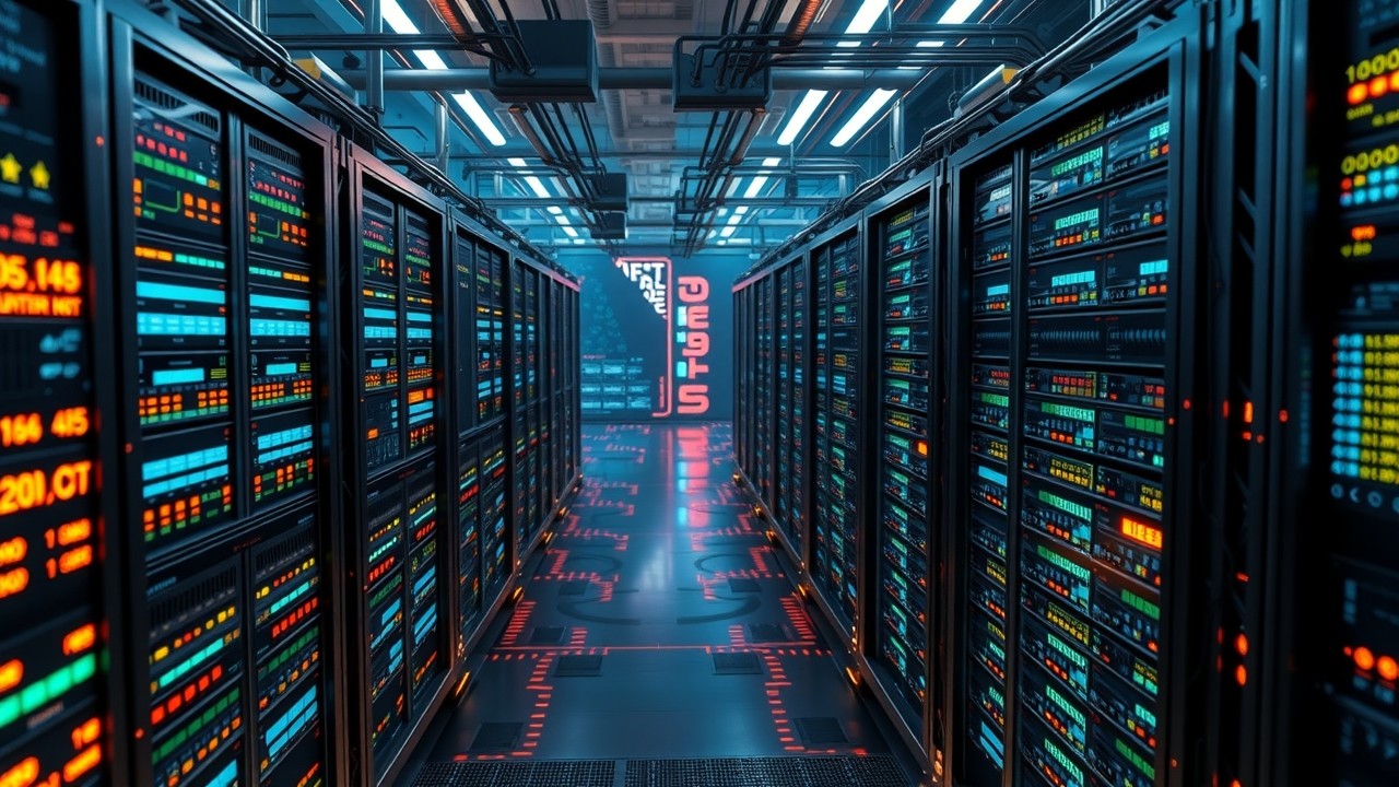 high-angle view of a futuristic data hub