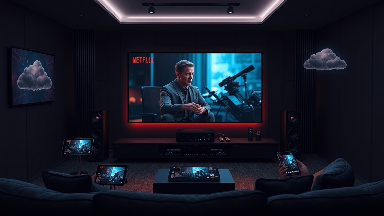 A modern home cinema setup in a stylish 